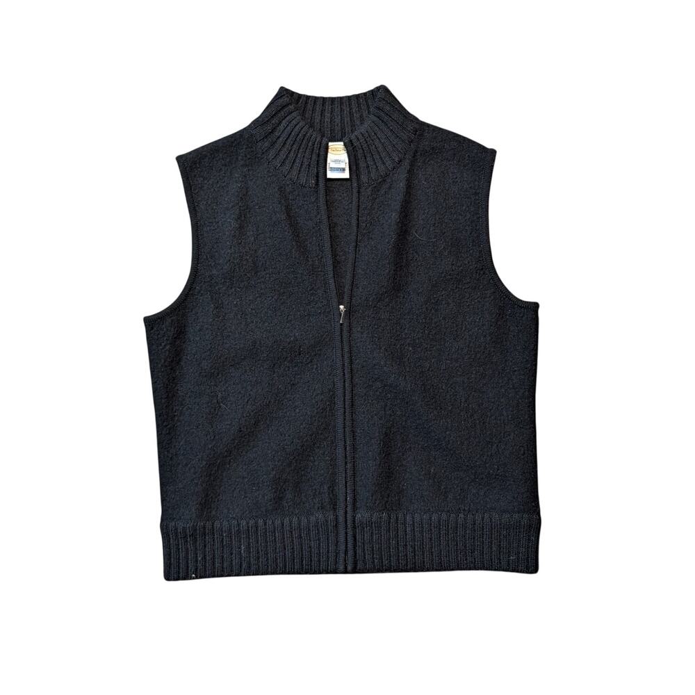 Talbots Women’s Sweater Vest Size Medium Black Wool / Laine Full Zip Mock Neck